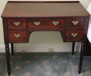 Antique Sheraton Style Mahogany Writing Desk With Ornate Brass Hardware Accents