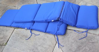 Pair Of Blue Outdoor Sunbrella Lounge Cushions With Straps