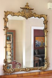 Antique Style, Gold Mirror Frame With Carved Pagoda Crown