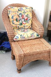 2-piece Wicker Chair & Footrest Includes Floral Cushion And Pillow