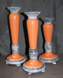 Set Of 3 Fitz & Floyd Porcelain Candlesticks In Assorted Sizes