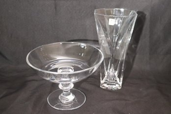 Medici Italian Crystal Vase And Val St. Lambert Crystal Footed Bowl.