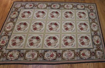 Vintage Handmade Needlepoint Rug With Floral Pattern Measuring Approximately 6 Feet X 5 Feet