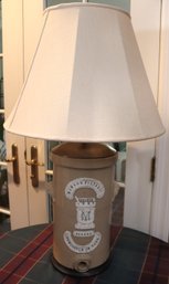 Antique Mawson Filter Co. Newcastle On Tyne Stoneware Table Lamp Conversion With Pleated Silk Like Shade