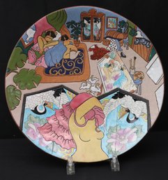 Romantic Scene Artistic Pottery Plate Signed By The Artist Judy Miller 1983 Approx. 16 Inch Diameter