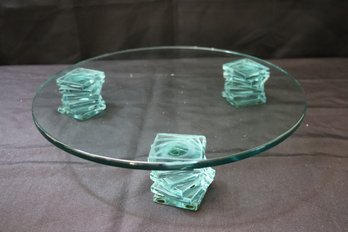 Green Glass Centerpiece Cake Plate With Glass Feet