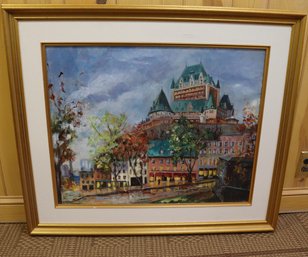 French Chateau Painting Signed By The Artist In A Matted Gilded Wood Frame