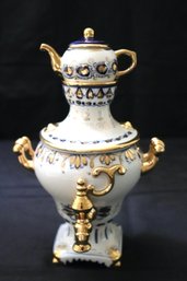 Miniature Russian Porcelain Samovar With Teacup