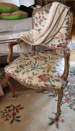 Country French Louis XV Stye Accent Chair And Stool With Custom Floral Upholstery