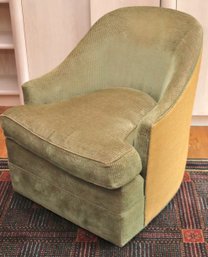 Custom 2 Toned Swivel Lounge Chair With A Textured Corduroy Like Fabric