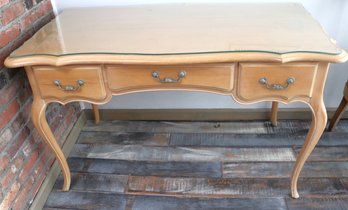 Ethan Allen Wood Desk With A Protective Glass Top