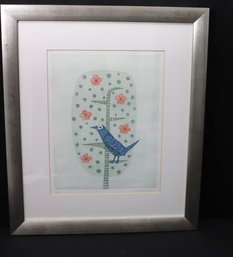 Kiko Minami Signed Lithograph 2/50 Of A Bird On A Branch With Floral Accents. Approx. 21 X 24 Inches In Frame