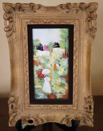 Original Enamel Painting By Morris In An Ornate Wood Frame.