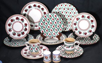 Lot Of Nicholas Moose Pottery, Ireland, Featuring Hand Painted Plates With Tulips And Apples