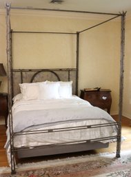 Ornate Metal Frame 4 Post Bed With Branch And Vine Accents, Queen Size