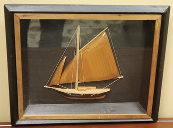 Carved Wood Sailboat Shadow Box Frame Decor