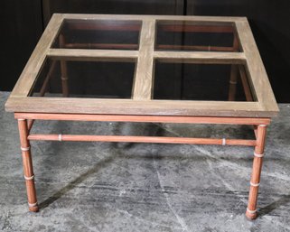 Bamboo Style Coffee Table With Glass Inserts