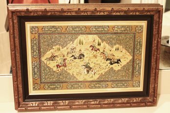 Painted Persian Hunting Scene In Frame