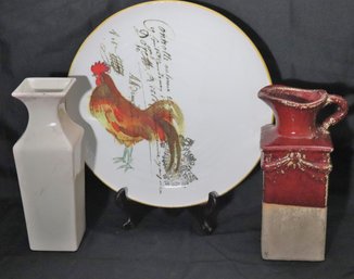 Lot Of Vintage Ceramic Decorative Items, With Haeger Marbleized Vase, And Williams Sonoma Platter