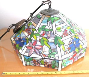 Beautiful Floral Slag Glass Ceiling Fixture With 3 Lights & Pull Chain Magnificent Tones And Colors Throu