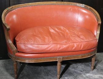 Vintage Louis XVI Style Curved Wood Loveseat With Nail Head Accents