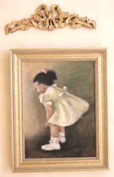 Painting Of A Young Child Signed By The Artist Includes Gilded Ribbon Wall Accent