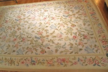 Pretty Floral Needlepoint Stark Carpet, Measures Approximately 12 Feet X 8.5 Feet