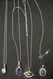 Sterling Silver Set Of 3 Modern Look Necklaces With 4 Pendants
