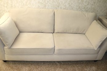 Beige Velvet Sofa With 2 Attached Pillows
