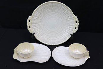 Belleek Platter With 2 Tea Cups And Saucer Plates