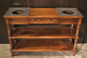 Vintage Wood Serving Console With Ice Bucket/wine Cooler Storage