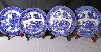 Set Of 6 Vintage Blue & White 10 Inch Serving Dishes Including Japanese Made And One Made In USA
