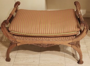 Ornate Louis XV Style Carved/ Pegged Wood Bench