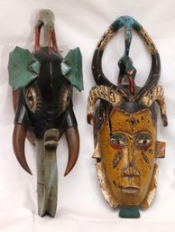 2-piece Hand Carved/painted Tribal Masks From South Africa