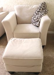 Beige Velvet Armchair & Ottoman With Attached Pillows
