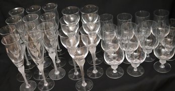 Mikasa Stemware With Frosted Stems Includes 7 Wine Glasses, 9 Champagne Flutes & 11 Brandy Snifters
