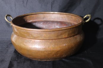 Vintage Hand Forged Copper Cauldron Pot With Brass Handles