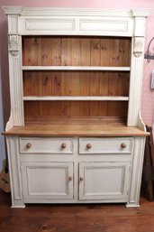 Vintage Sophisticated Country 2-piece Farmhouse Hutch In Hand Painted Pine.