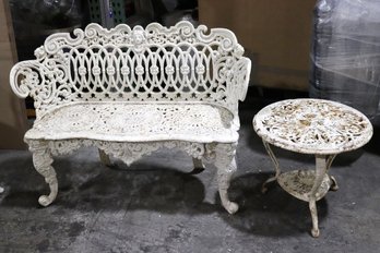 Antique Cast Iron Garden Bench And Side Table