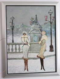 Painting Signed By The Artist Ramon Dilley Beautiful Era Paris Eiffel Tower Snow 1984 Approx. 33.5 X 44.5 Inch