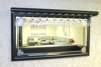 Etched Mirror With Wineglass Holder & Black Painted Frame