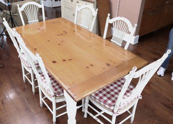 Country Style Pine Farmhouse Dining Table And 6 Country French Dining Chairs.