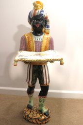 Vintage Majolica Blackamoor Butler Statue Made From Ceramic 3 Feet Tall