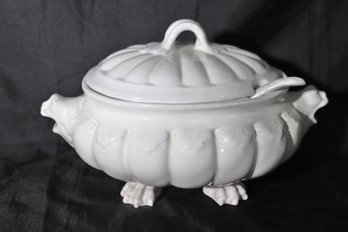 Vintage Italian Made Covered Soup Tureen With Paw Foot, And Figural Handles Includes Ladle - PV Italy 07208