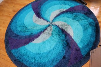 Vintage 70s Rug In The Style Of Rya With Fabulous Colors & Design Approx. 67-Inch Diameter