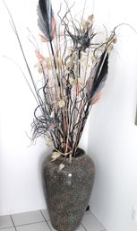 Large Decorative Floor Vase With Faux Floral Arrangement