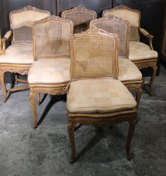 Set Of 6 Vintage French Style Dining Chairs With Cane Back And Seat Rest