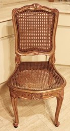 Louis XV French Country Carved Wood And Woven Cane Accent Chair