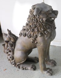 Large Cast Metal Foo Dog Sculpture Approx. 12 X 24 X 29 Inches