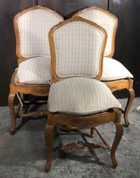 3 Vintage French Style Dining Chairs With Woven Rush Seating